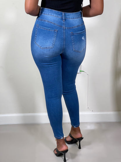 Nixie Distressed High Rise Skinny Jeans-Medium Indigo - Impoze Style™