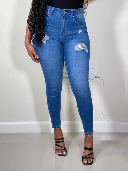 Nixie Distressed High Rise Skinny Jeans-Medium Indigo - Impoze Style™