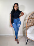 Nixie Distressed High Rise Skinny Jeans-Medium Indigo - Impoze Style™