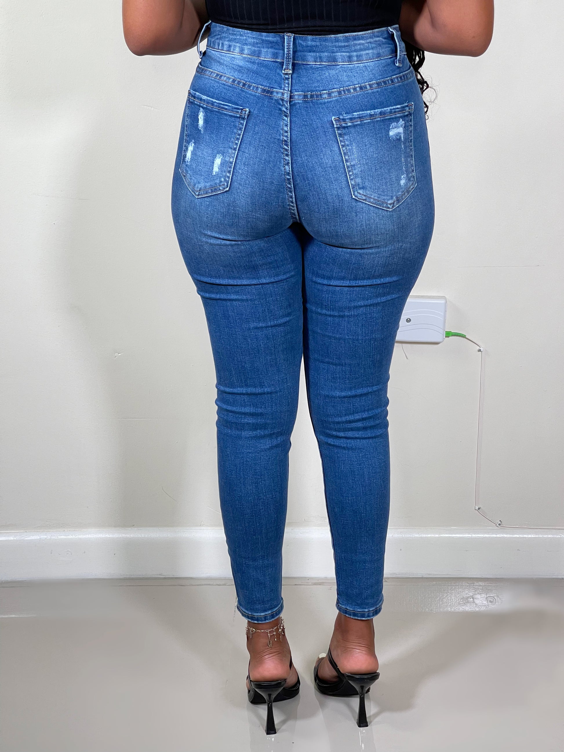 Saffron Destructed High Rise Skinny Jeans-Medium Indigo - Impoze Style™