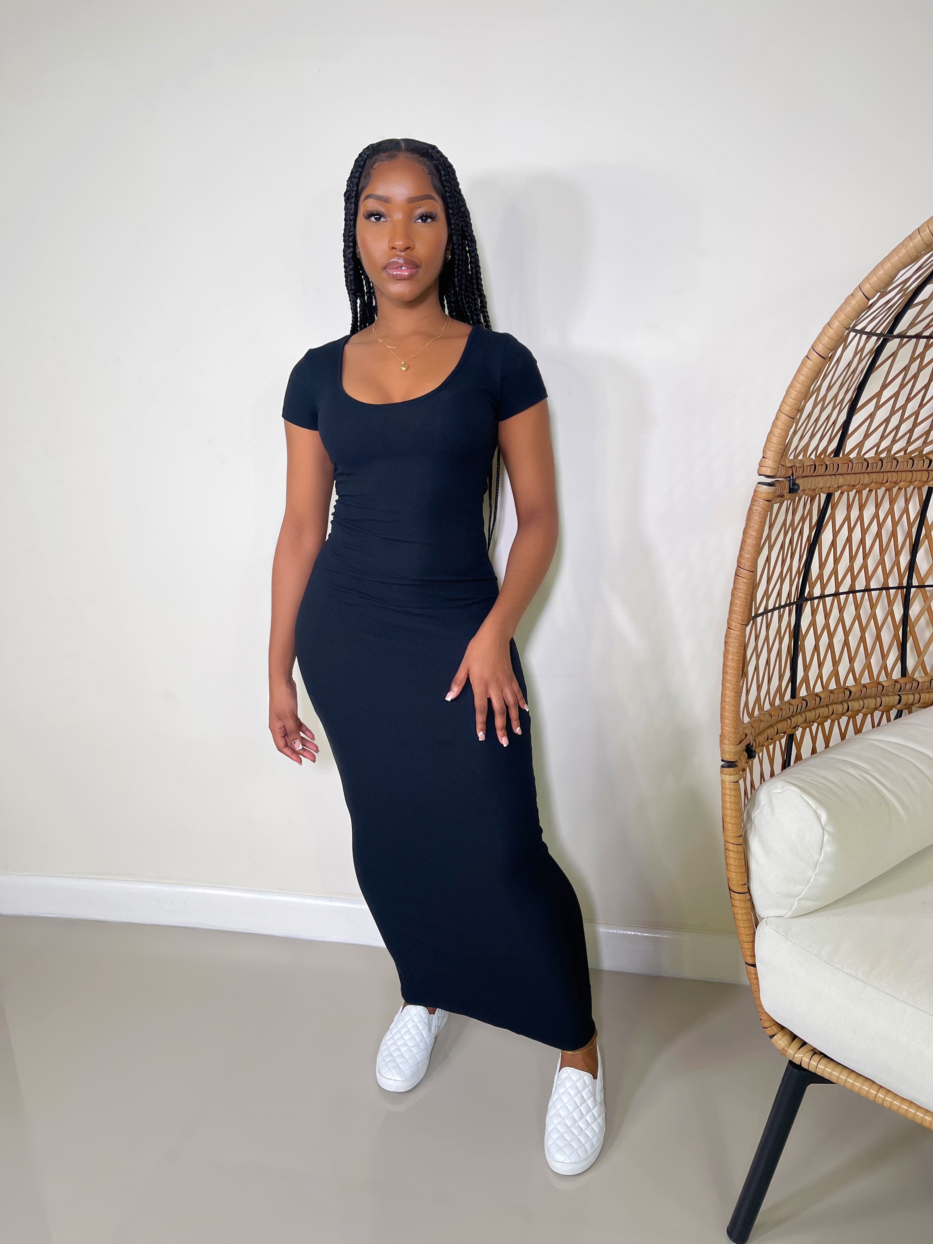 Sushama Cap Sleeve Maxi Dress-Black - Impoze Style™