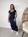 Sushama Cap Sleeve Maxi Dress-Black