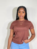 Everyday Ribbed Short Sleeve Top-Maple Brown