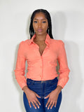 Adela Long Sleeve Collared Shirt Top-Coral - Impoze Style™