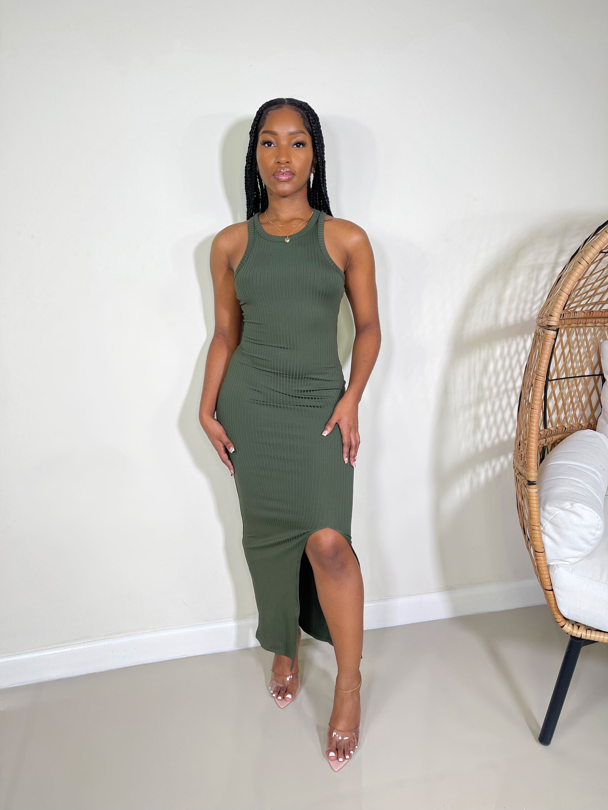 Rylee Slit Maxi Dress-Olive - Impoze Style™