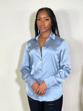 Tania Satin Button Front Shirt-Silver - Impoze Style™