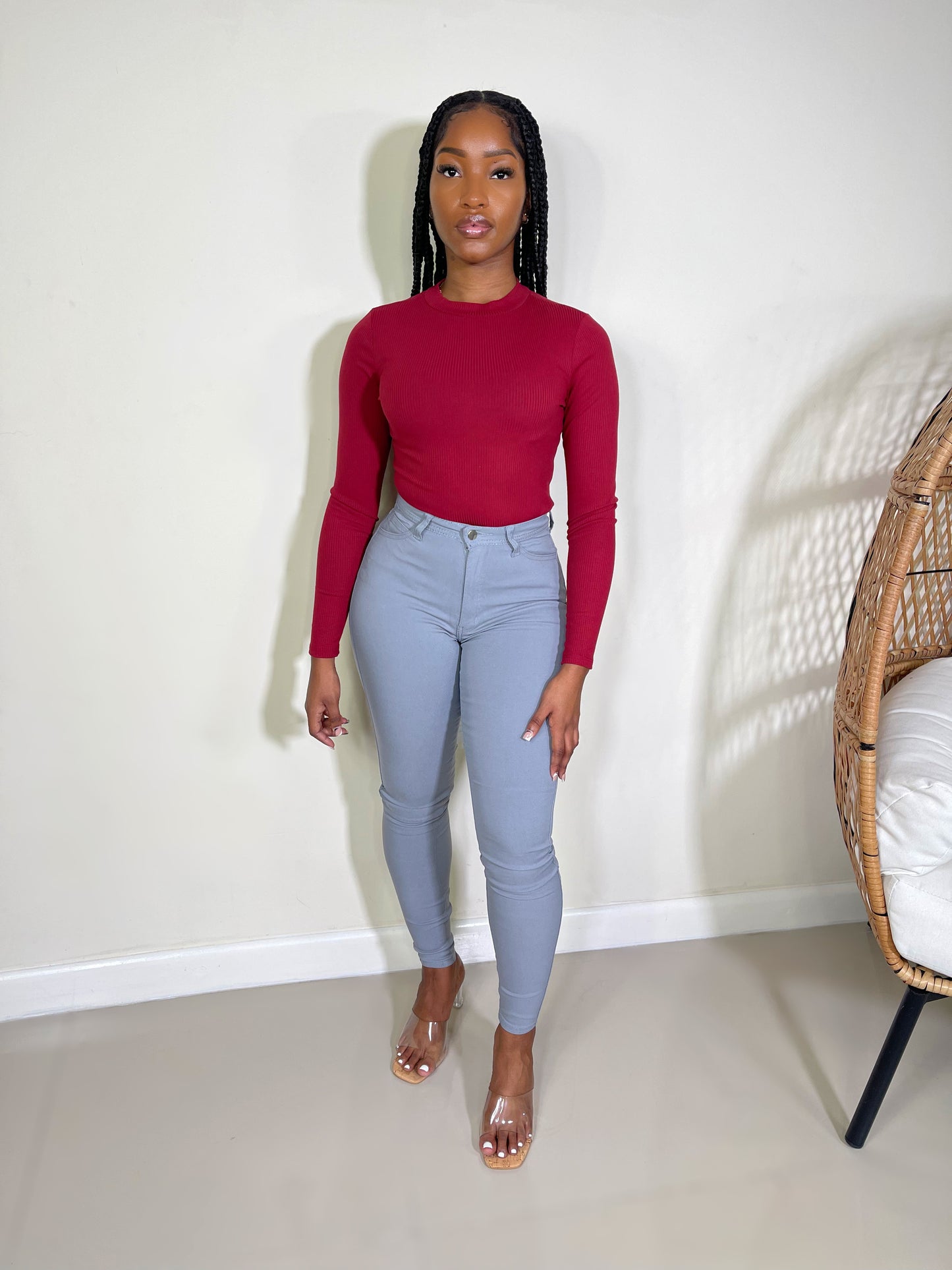 Thea Ribbed Everyday Bodysuit-Burgundy - Impoze Style™