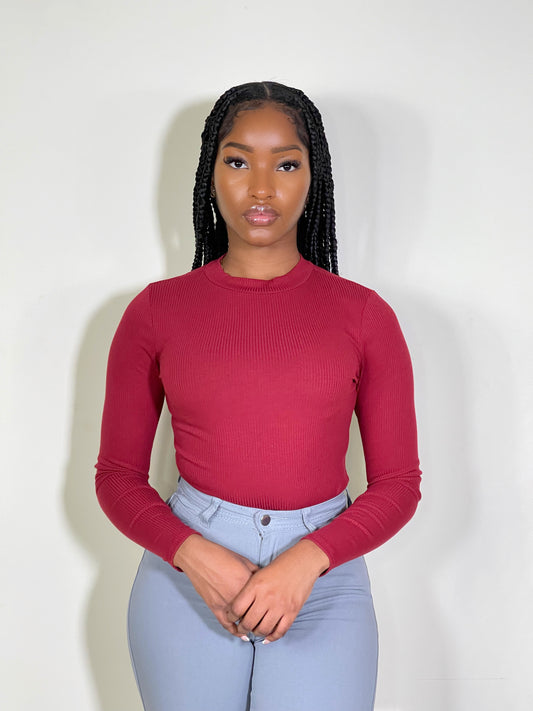 Thea Ribbed Everyday Bodysuit-Burgundy - Impoze Style™