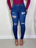Ella Ripped High Waist Skinny Jeans-Dark Blue - Impoze Style™