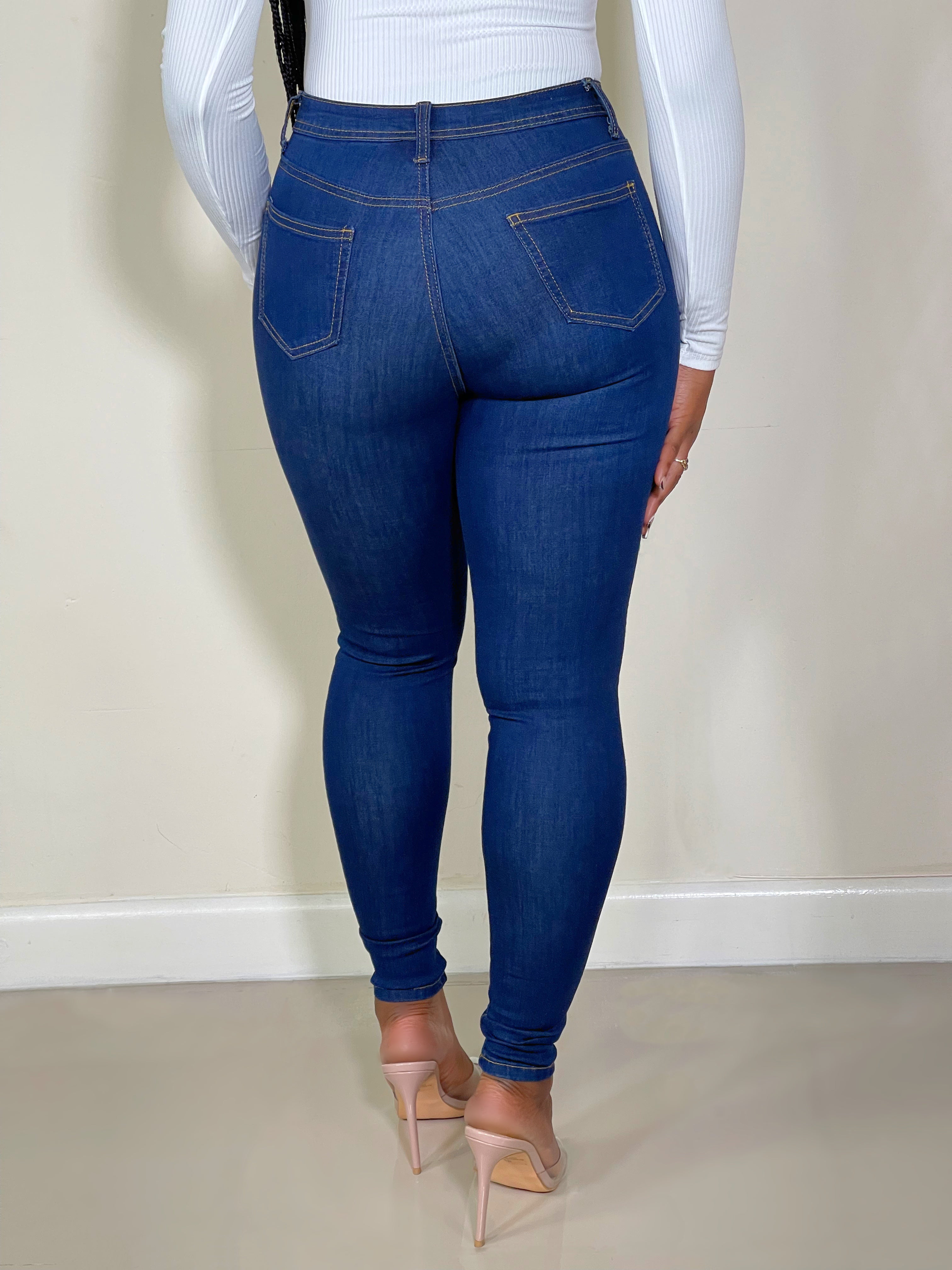Yasmin High Waist Skinny Jeans-Dark Blue - Impoze Style™