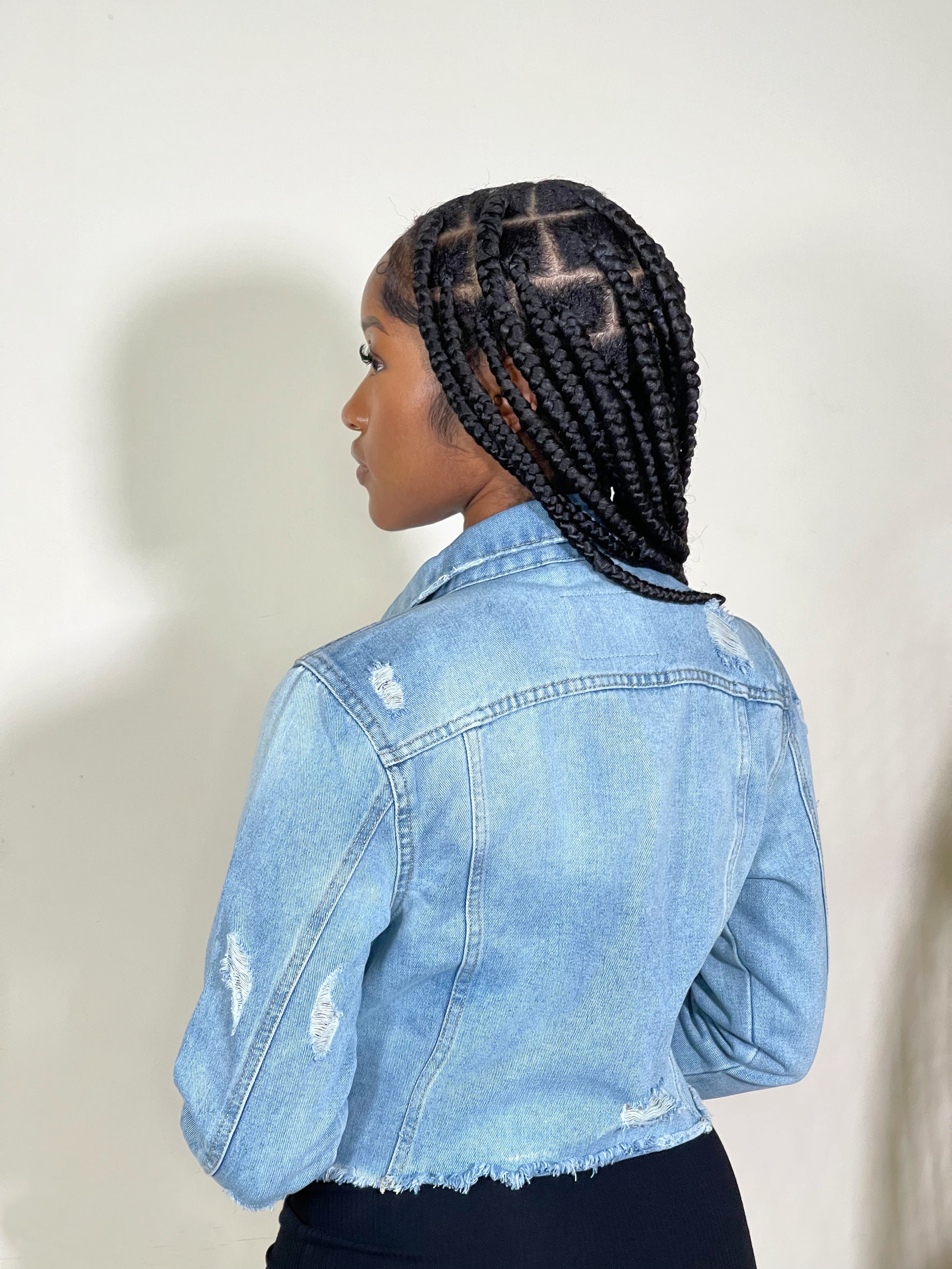 Reese Crop Destructed Denim Jacket-Light Blue - Impoze Style™