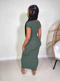 Sushama Cap Sleeve Maxi Dress-Olive - Impoze Style™
