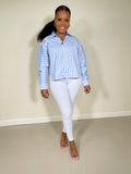 Sadie Button Up Top-Blue - Impoze Style™