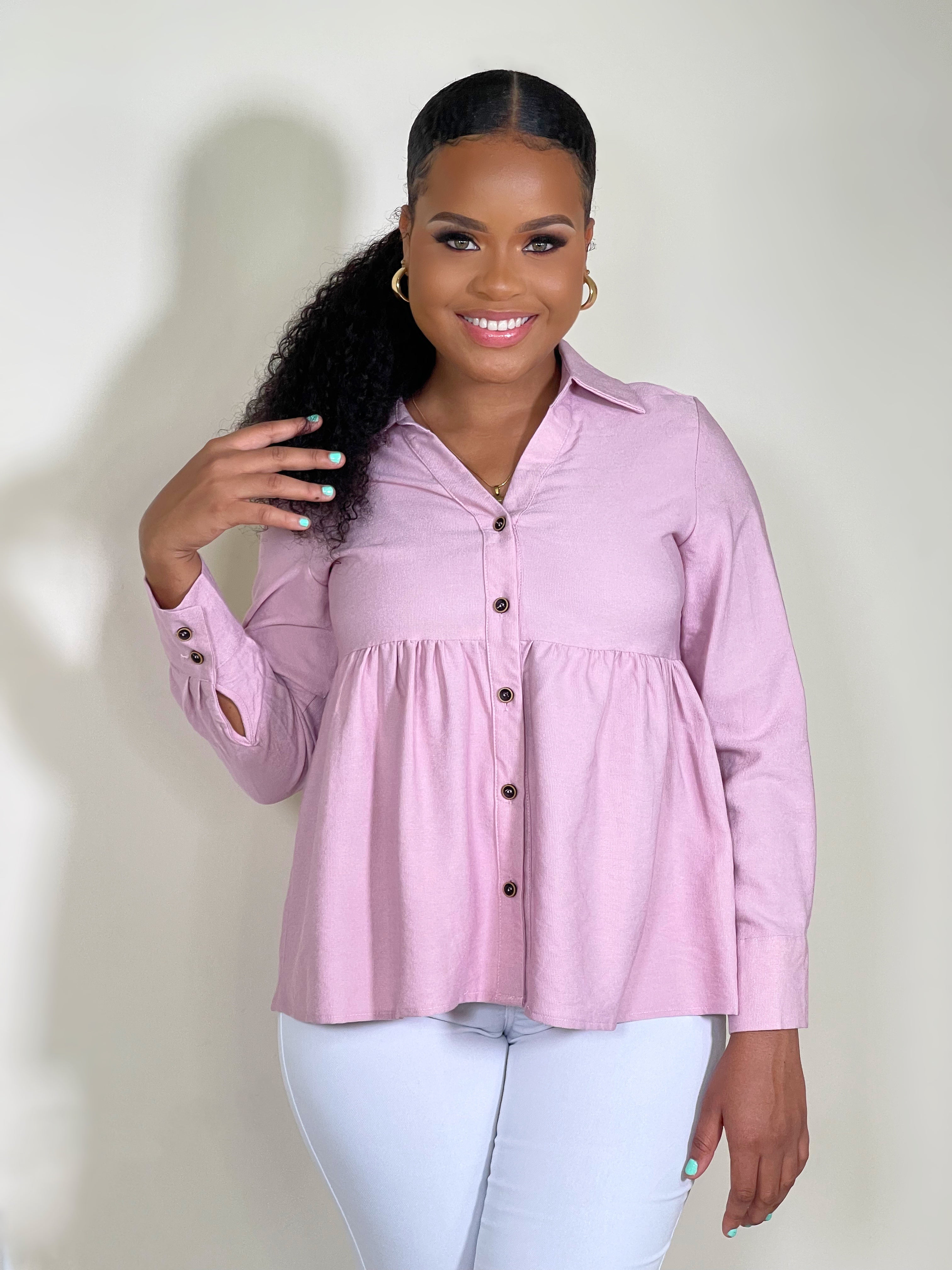 Liliana Babydoll Button Down Top-Pink - Impoze Style™