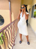 Bria Collar Neck Midi Dress-Soft White - Impoze Style™