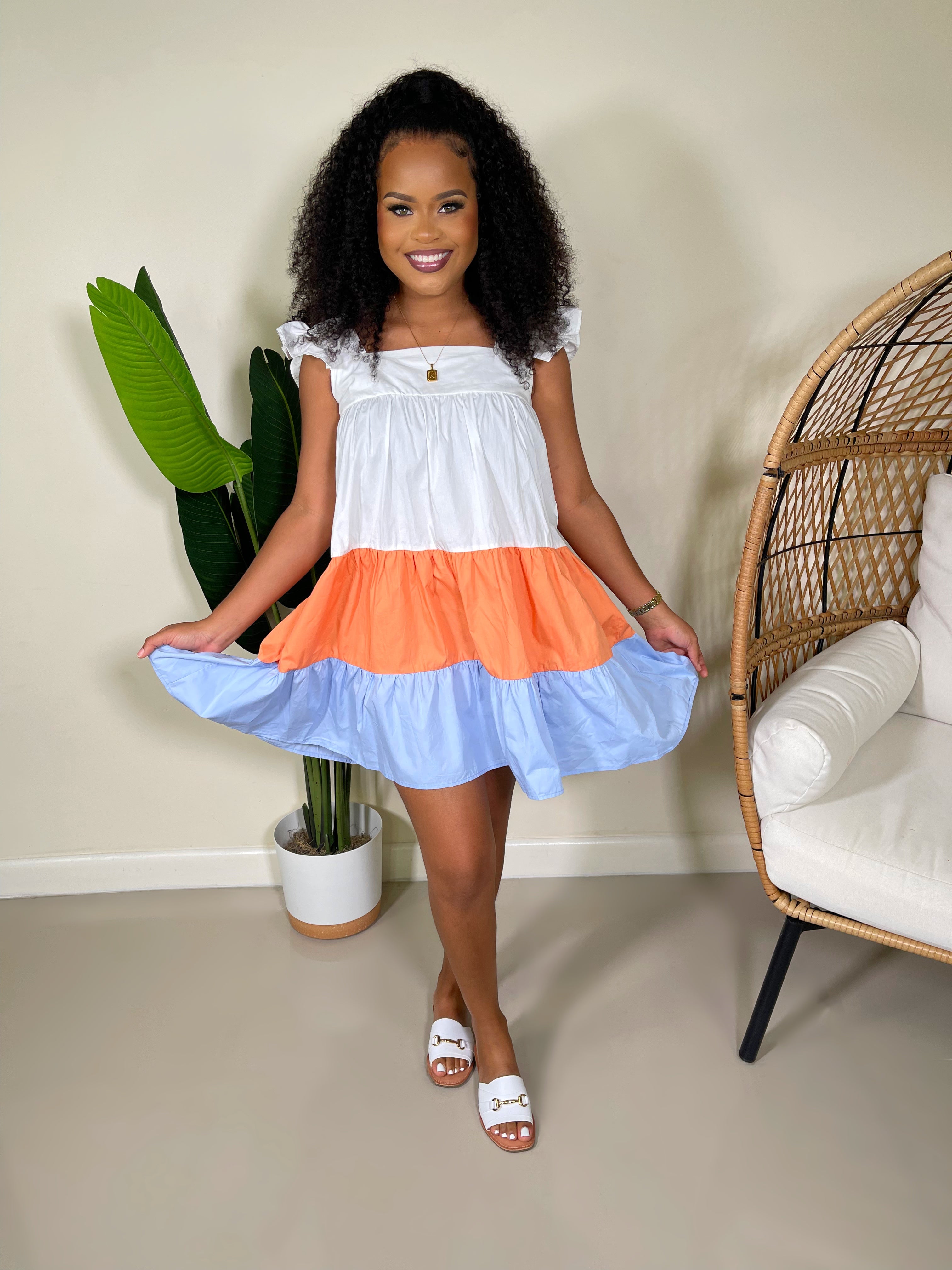 Tulip Babydoll Mini Dress-Orange Multi - Impoze Style™