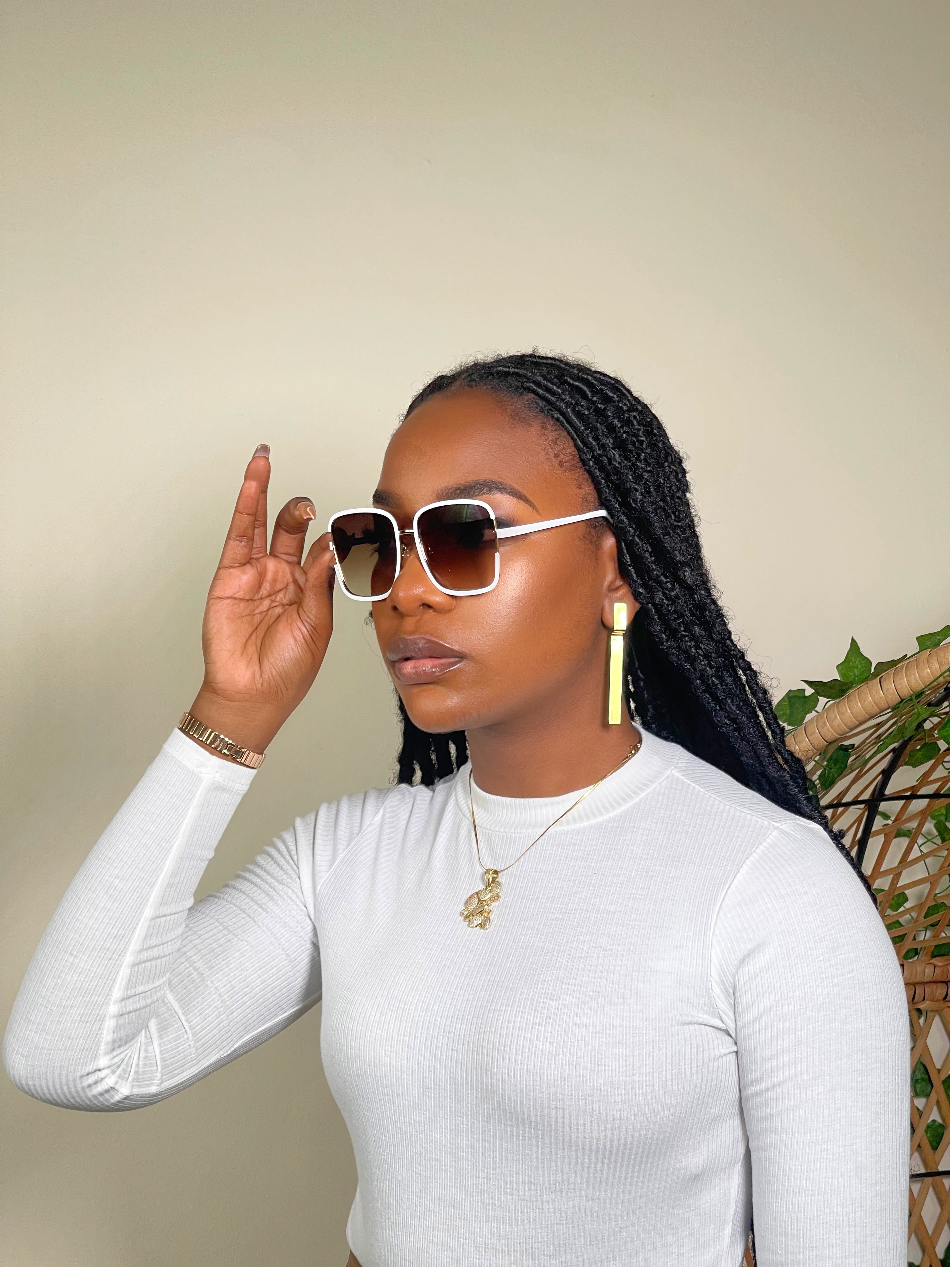 Veda Oversized Minimal Sunglasses-White - Impoze Style™