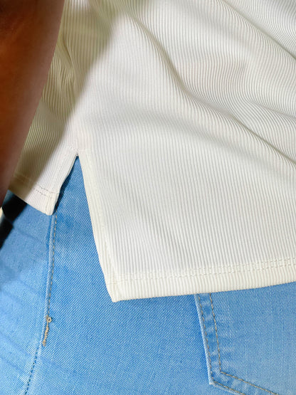 Everyday Ribbed Short Sleeve Top-White - Impoze Style™