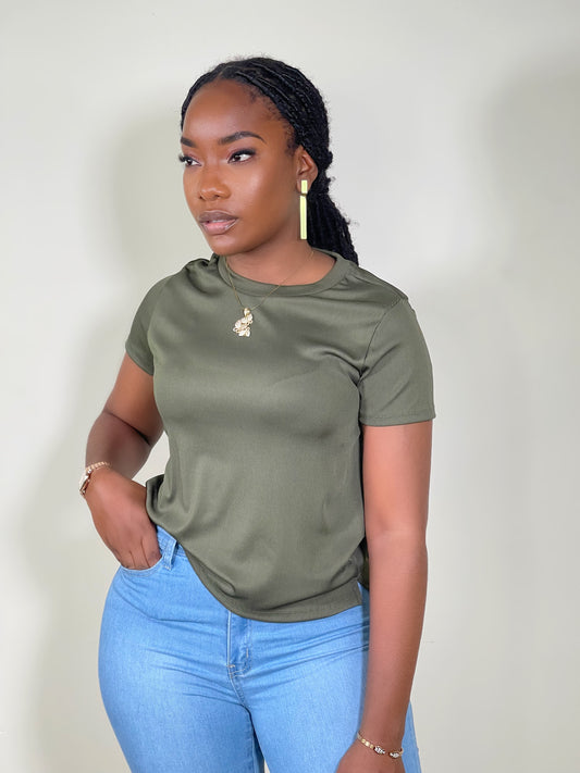 Everyday Ribbed Short Sleeve Top-Vintage Olive - Impoze Style™