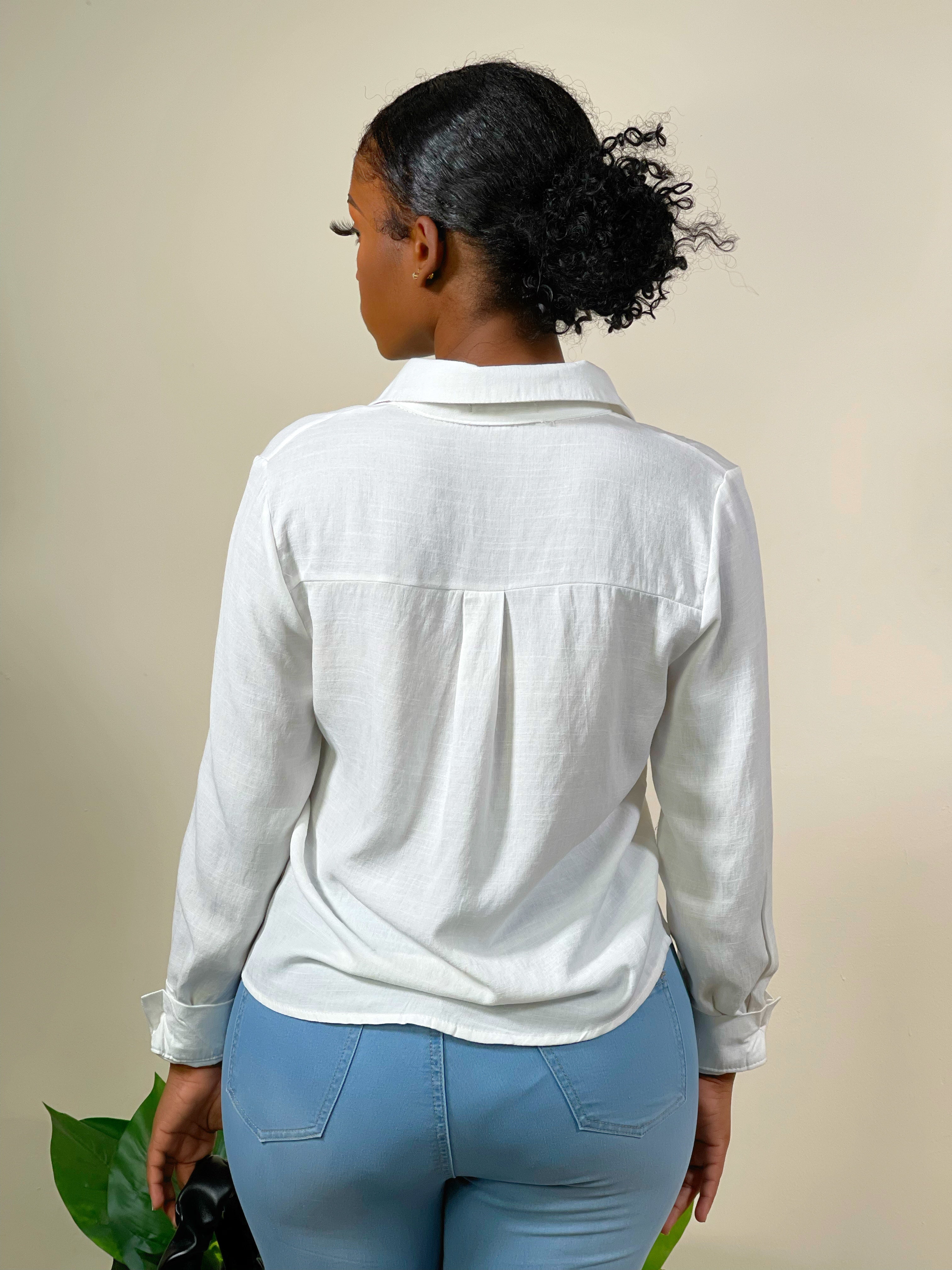 Your Everyday Long Sleeve Collared Shirt Top-Off White - Impoze Style™