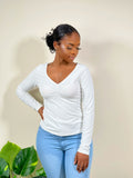 Essential Long Sleeve Ribbed Top-White