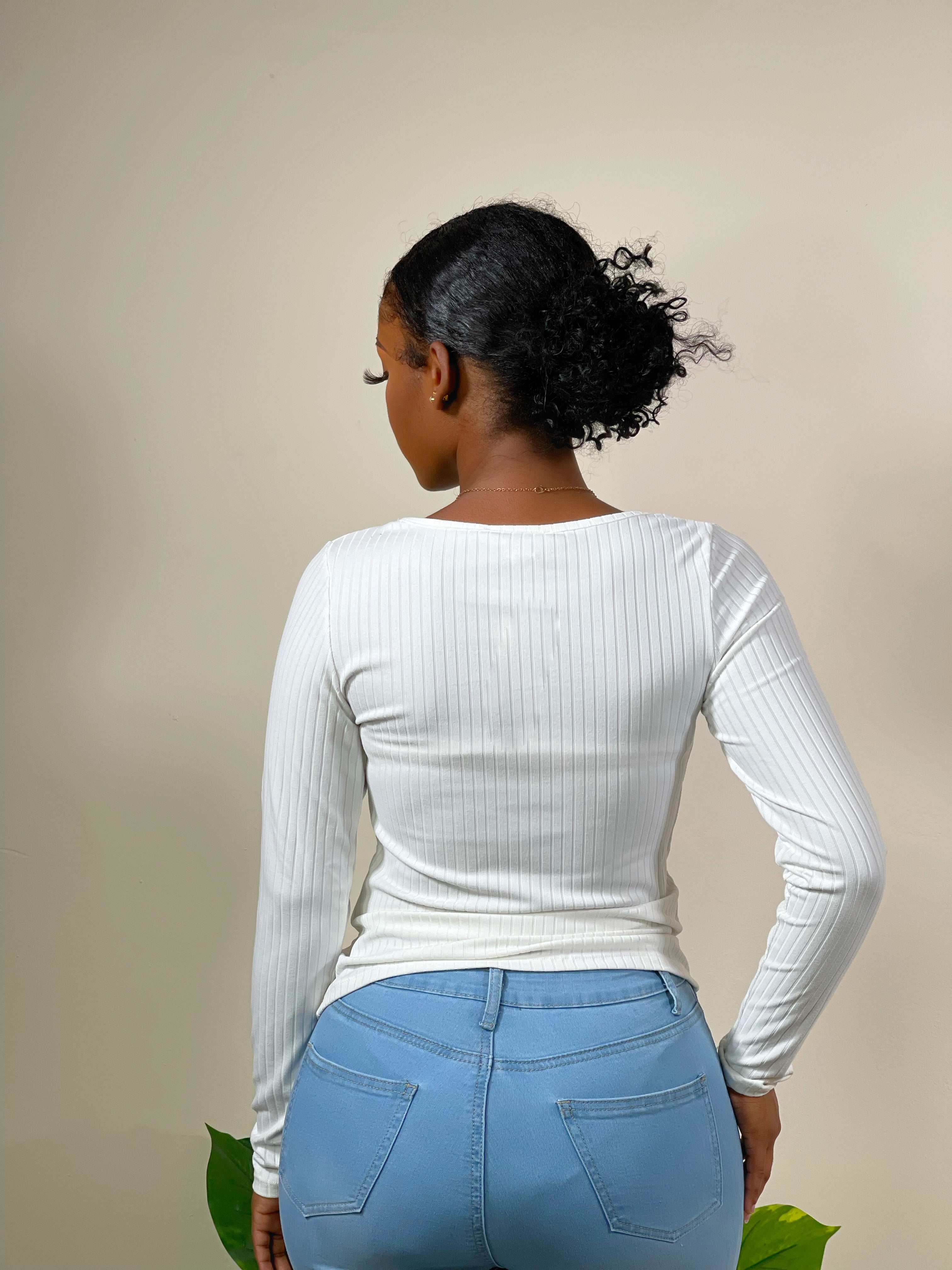 Essential Long Sleeve Ribbed Top-White - Impoze Style™