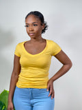 Chill Day V Neck Top-Gold
