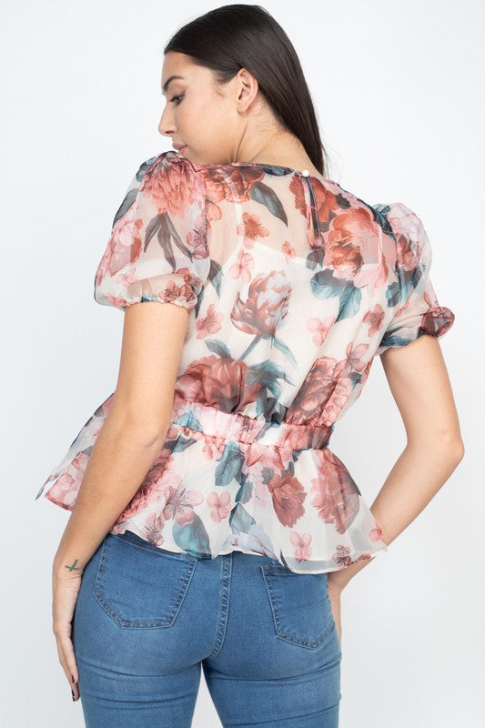 Organza Floral Print Peplum Top(FINAL SALE) - Impoze Style™