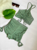 Double Dose Ruched Shorts Set-Green Bay
