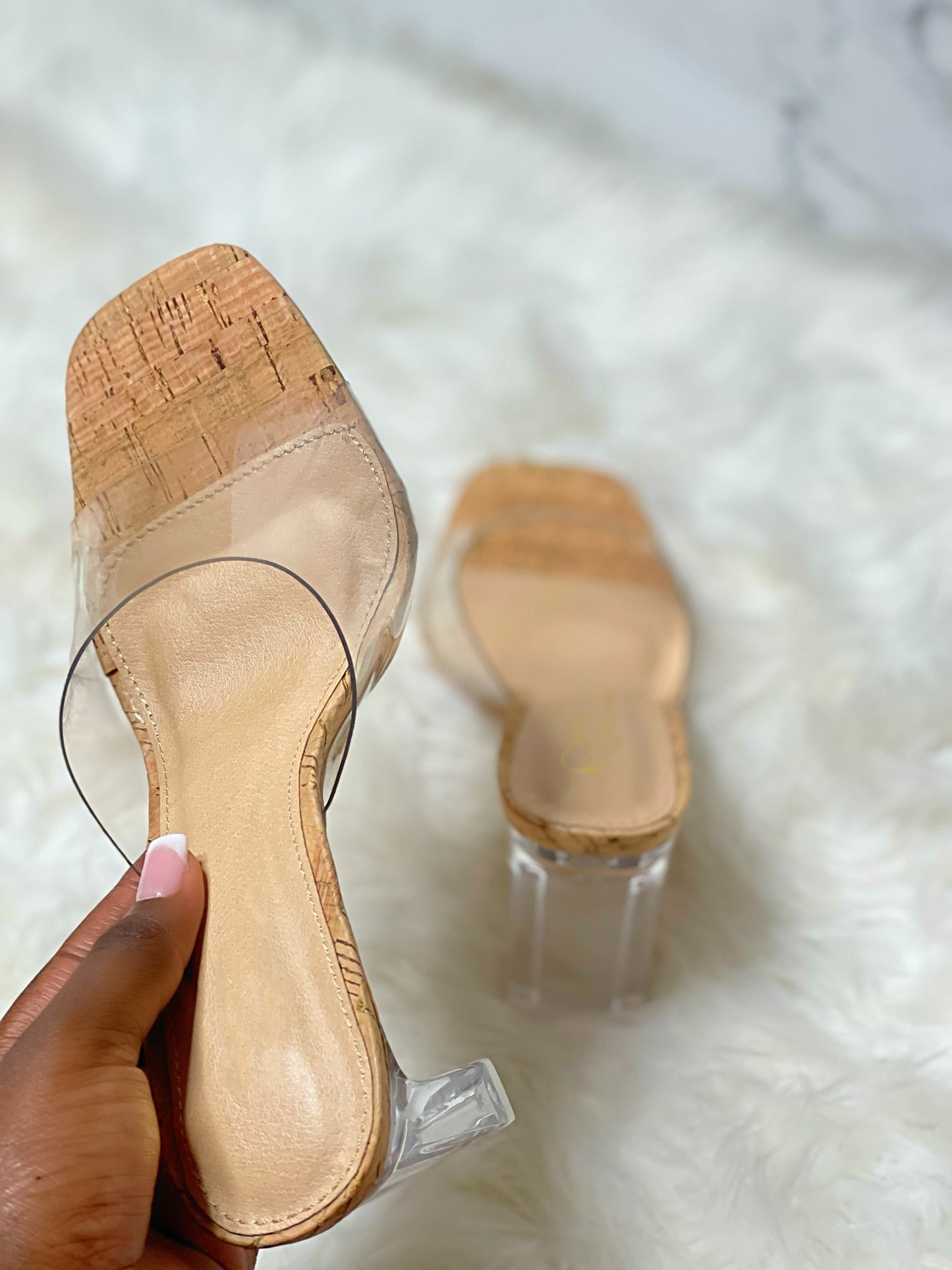 Barely There Clear Slide In Chunky Heels-Cork - Impoze Style™