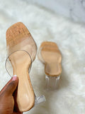 Barely There Clear Slide In Chunky Heels-Cork