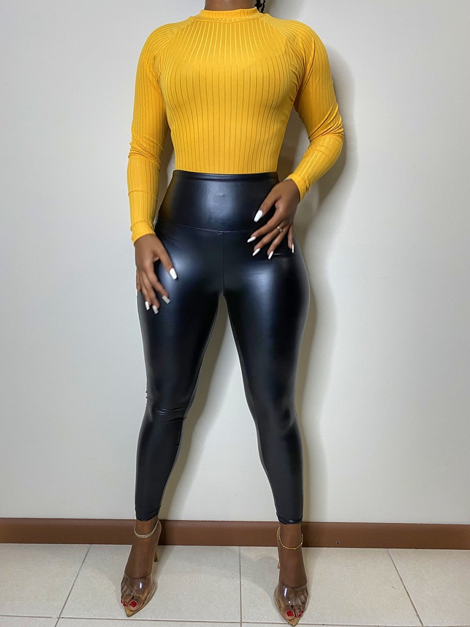 Women's Yellow Leather & Faux Leather Pants & Leggings