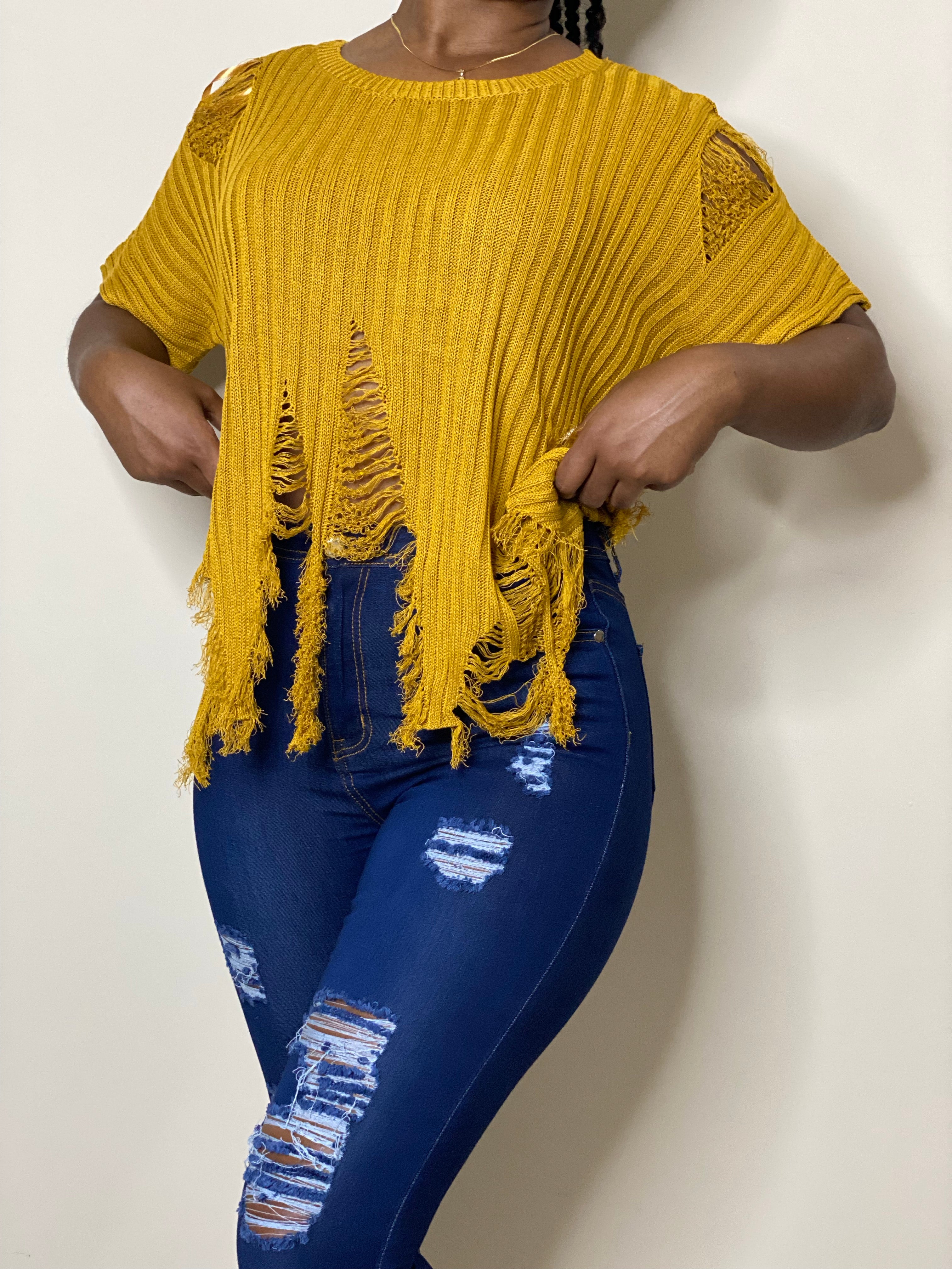 Tonia Distressed Top-Mustard - Impoze Style™