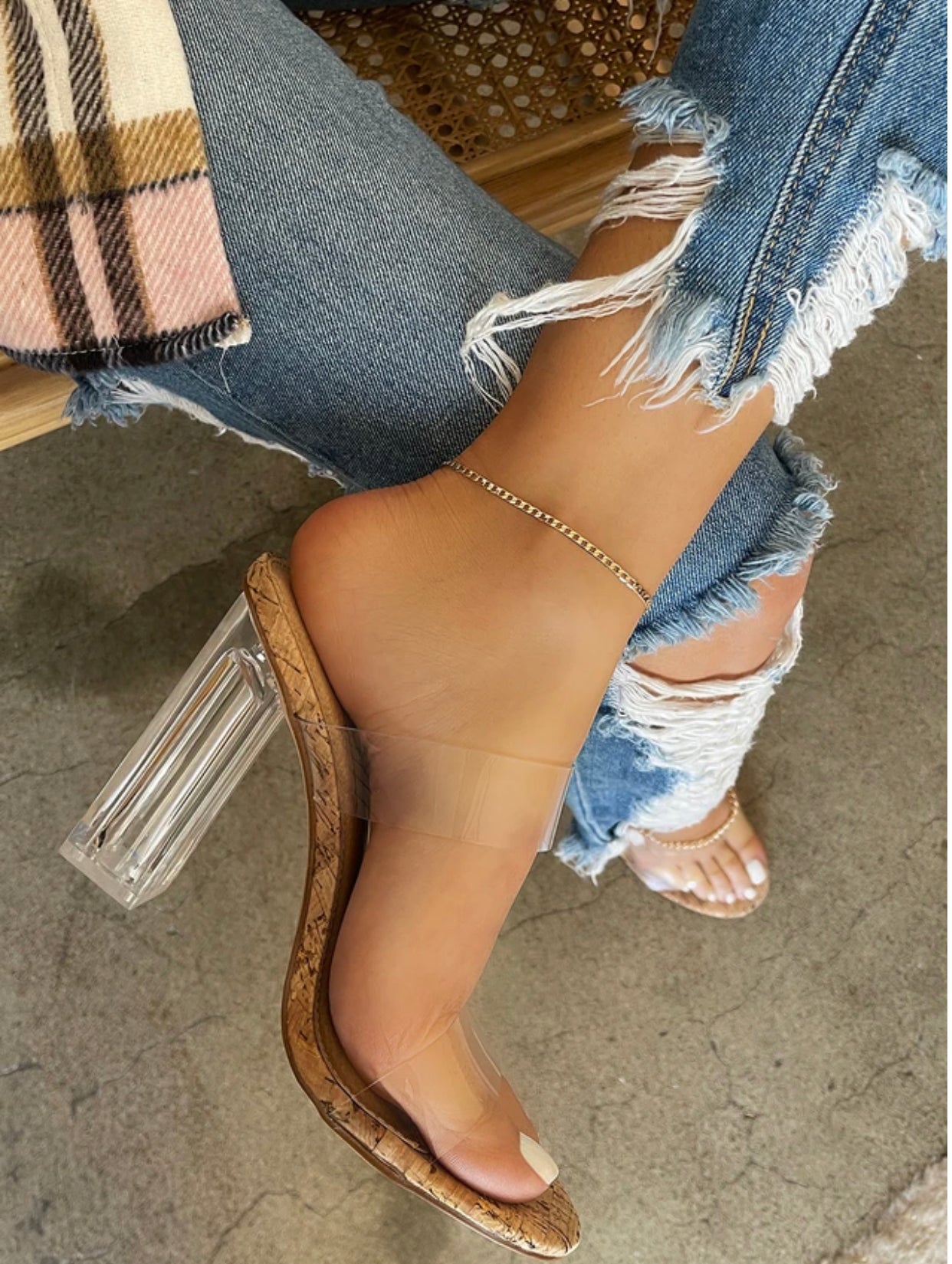 Nessa Clear Chunky Heels-Cork - Impoze Style™