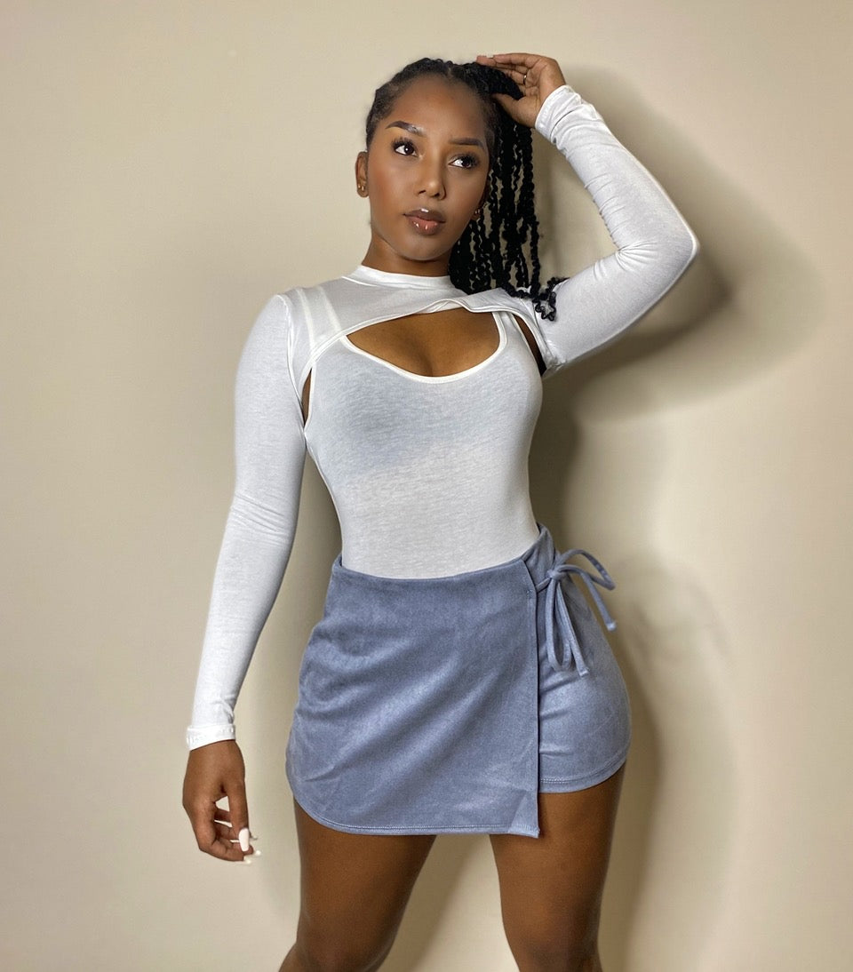 Allie Tie Side Skort-Dusty Blue - Impoze Style™