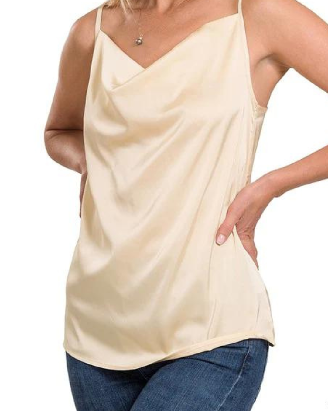 Cade Satin Cowl Neck Cami Top-Taupe - Impoze Style™