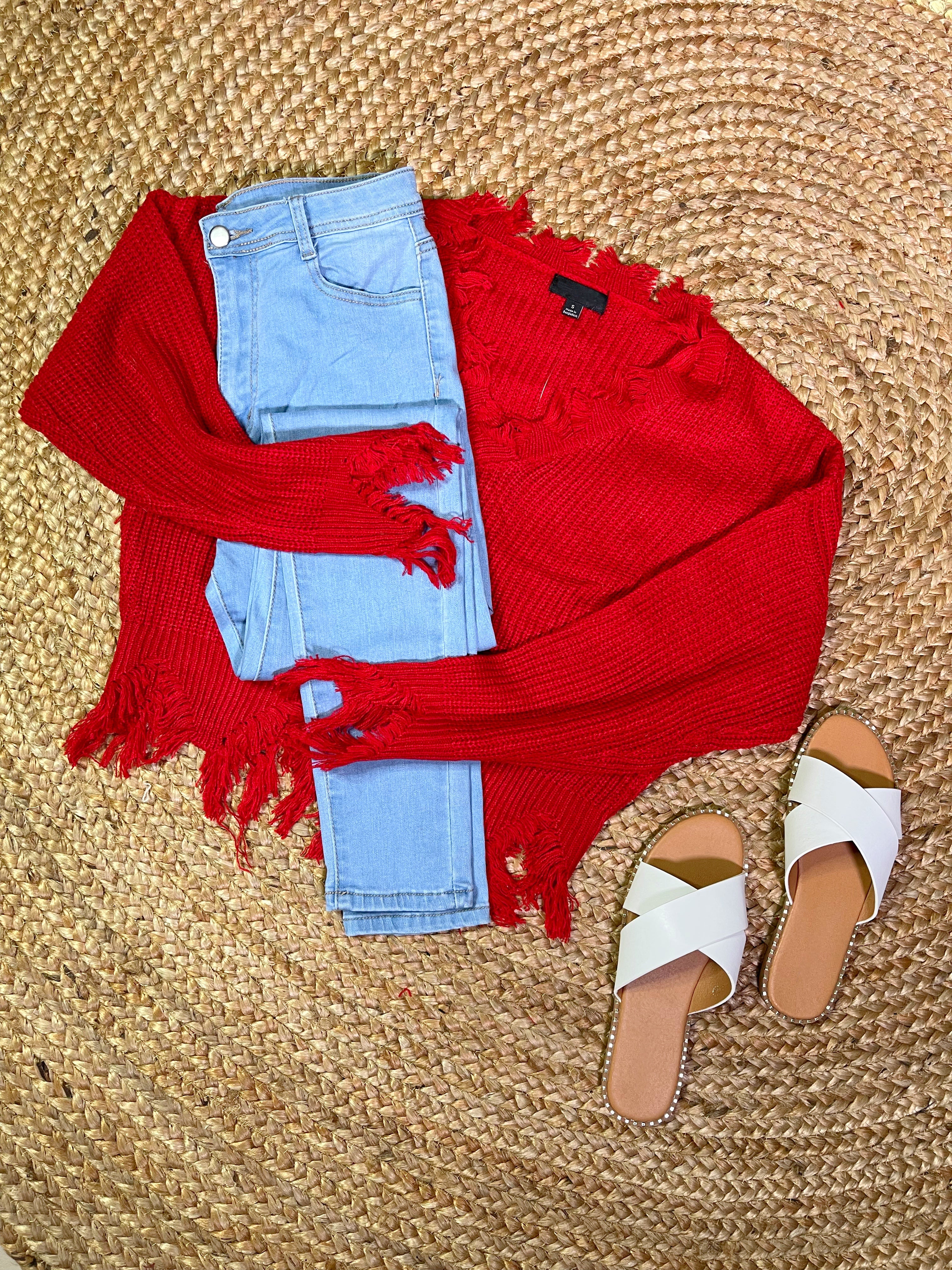 Elsa Distressed Sweater Top-Deep Red - Impoze Style™