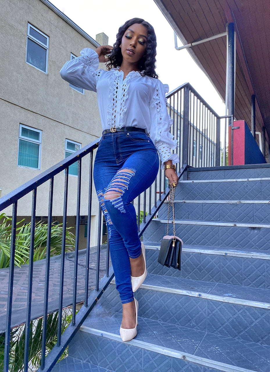 Palazzo Knee Cut Denim High Waisted Flare Jeans With Wide Leg And Broken  Design For Women Ripped, Flare, Aesthetic, And Big Hole Fit 211129 From  Long01, $27.78 | DHgate.Com