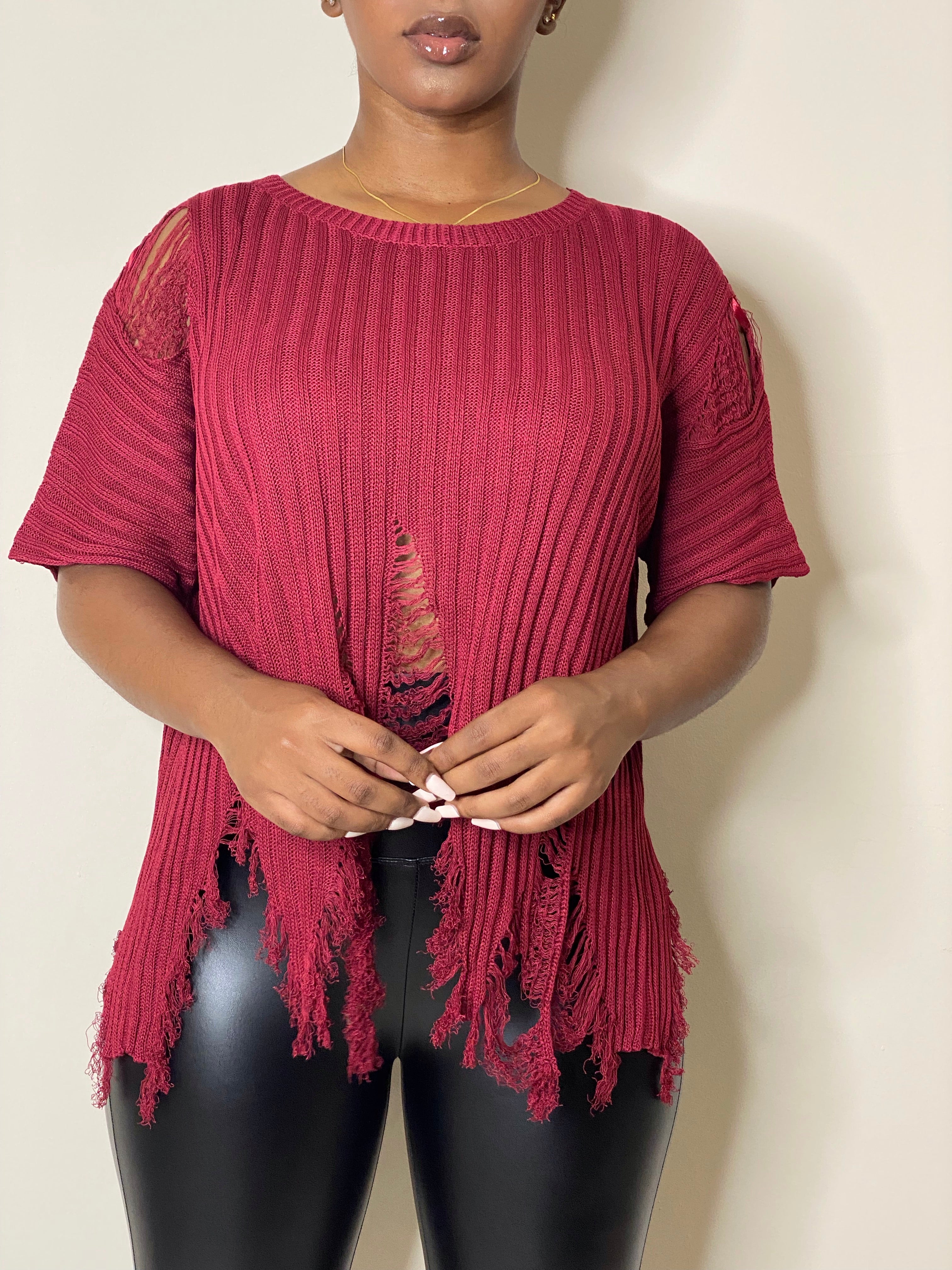 Tonia Distressed Top-Burgundy - Impoze Style™