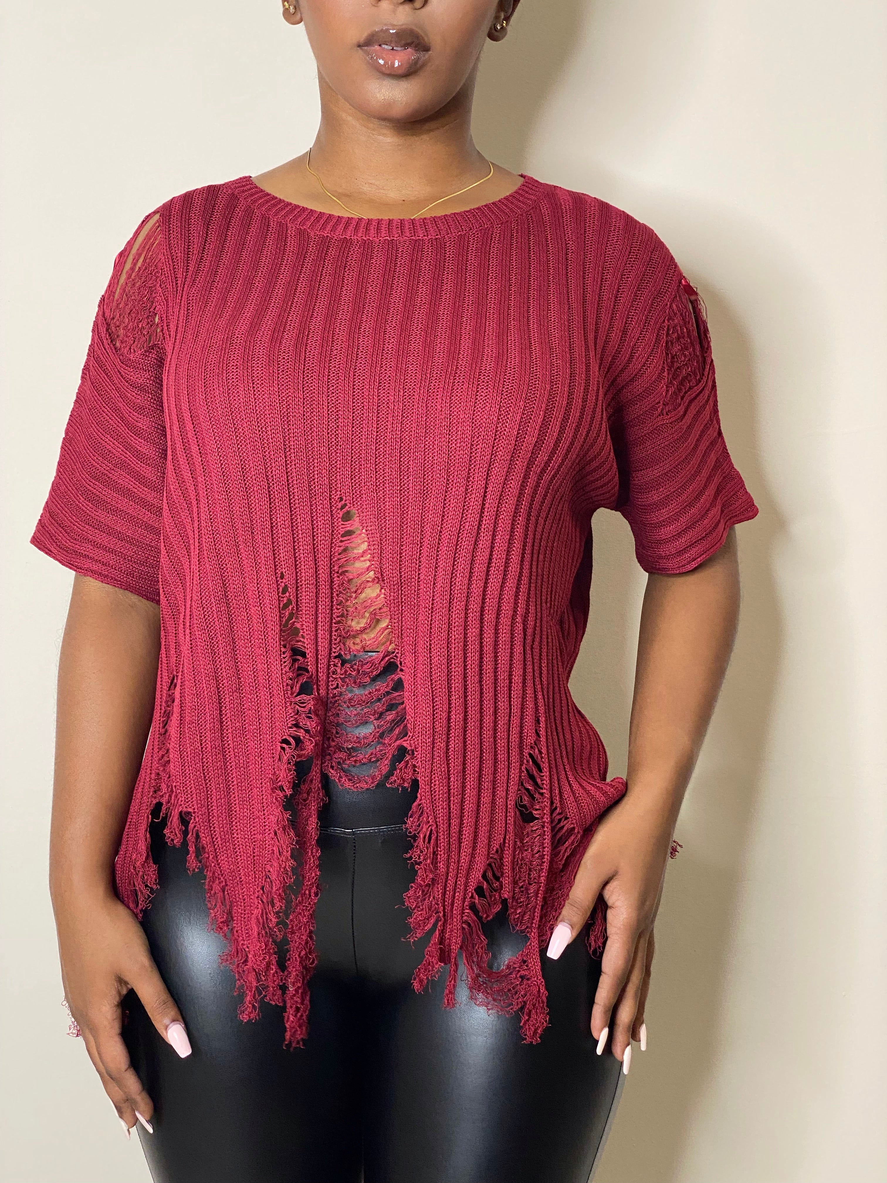 Tonia Distressed Top-Burgundy - Impoze Style™