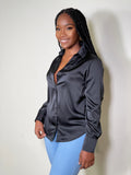 Tania Satin Button Front Shirt-Black - Impoze Style™