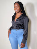 Tania Satin Button Front Shirt-Black - Impoze Style™