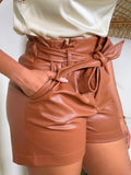 Melanie Faux Leather Shorts-Dark Camel - Impoze Style™