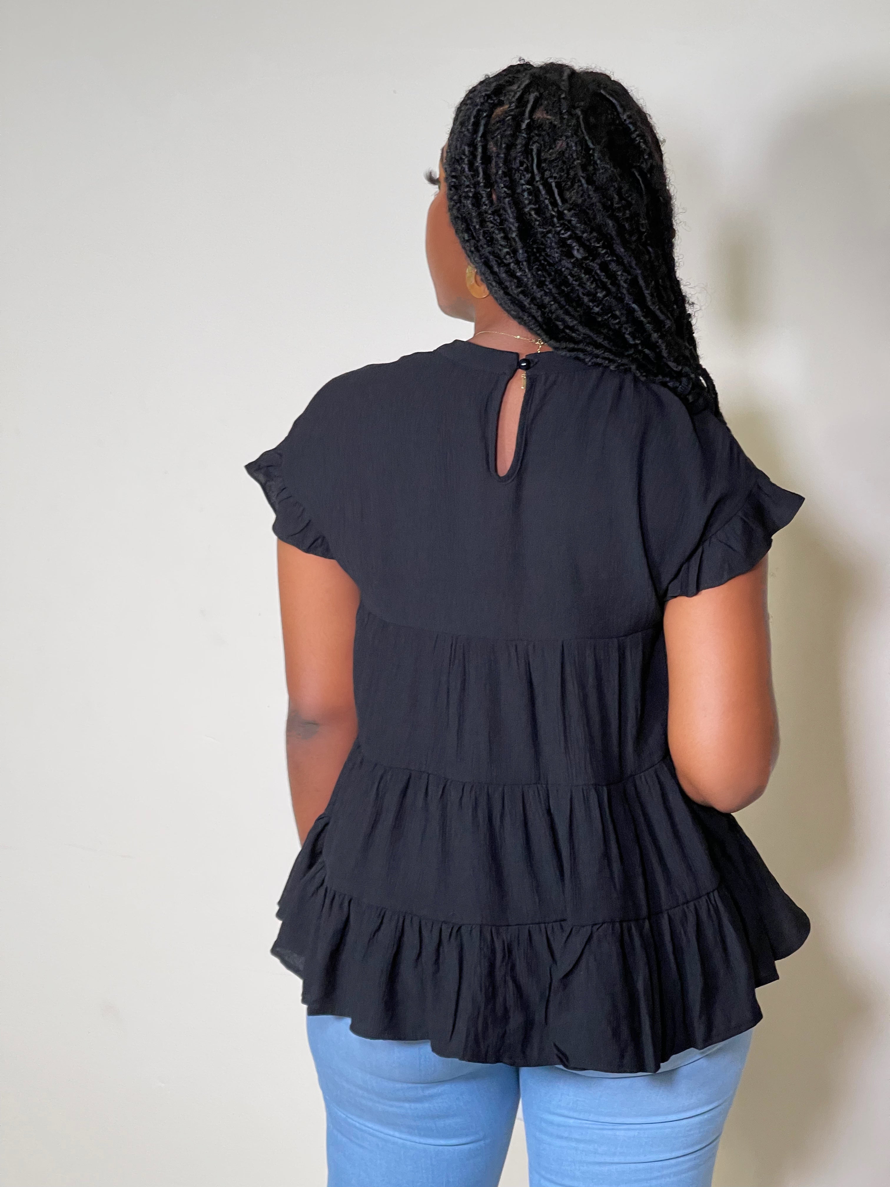 Sia Ruffle Sleeve Tiered Tunic Top-Black - Impoze Style™